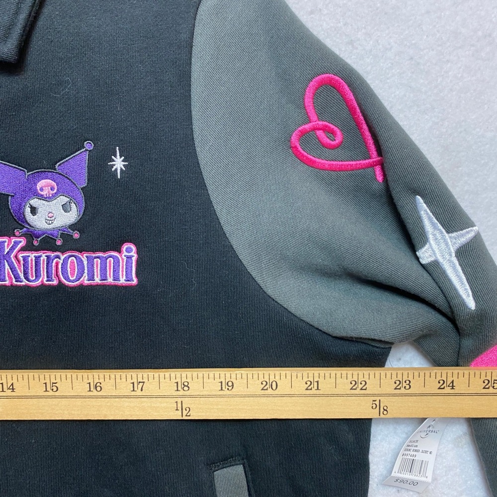 Sanrio Bomber Jacket Womens M Black Kuromi Bomber Jacket MD Varsity - Picture 6 of 9
